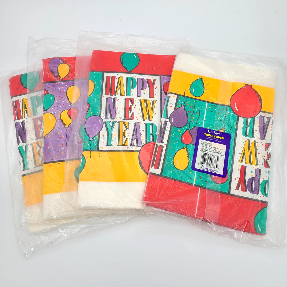 Lot of 4 Vintage CA Reed Tablecovers "Happy New Year" NYE Party 52" x 96" each